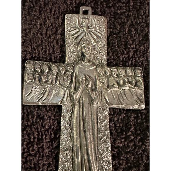 Vintage Midcentury Pewter Crucifix • Savior & Apostles • Religious - Picture 2 of 3